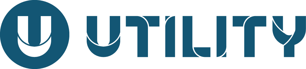 Blue logo with the word "UTILITY" in stylized, uppercase letters. A circular emblem with a white 'U' inside appears on the left, symbolizing a global commitment to quality and dependability.