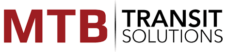 The logo prominently features "MTB Transit Solutions," with "MTB" in bold red, exuding strength and reliability, while "Transit Solutions" is in sleek black, conveying professionalism.