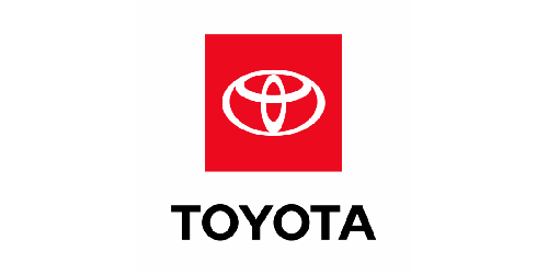 Toyota logo featuring a red square with a white oval emblem above the word "TOYOTA" in black text.
